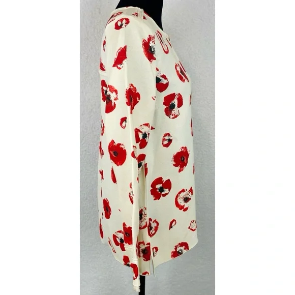 PROENZA SCHOULER • Cream/Red Poppy Print Long-Sleeve Crepe Blouse, 6 - Picture 8 of 16